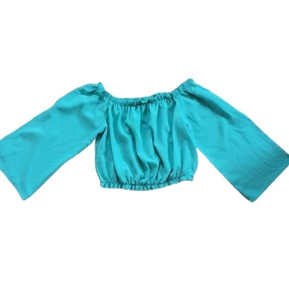 Love J Blue Off the Shoulder Flutter Sleeve Babydoll Top - Picture 7 of 9